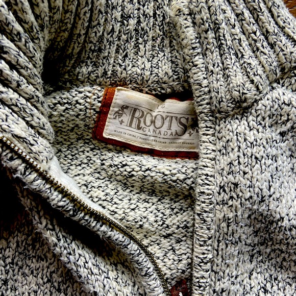 Roots Mens large knitted slat and pepper cardigan, double zipper, pockets - Picture 2 of 3